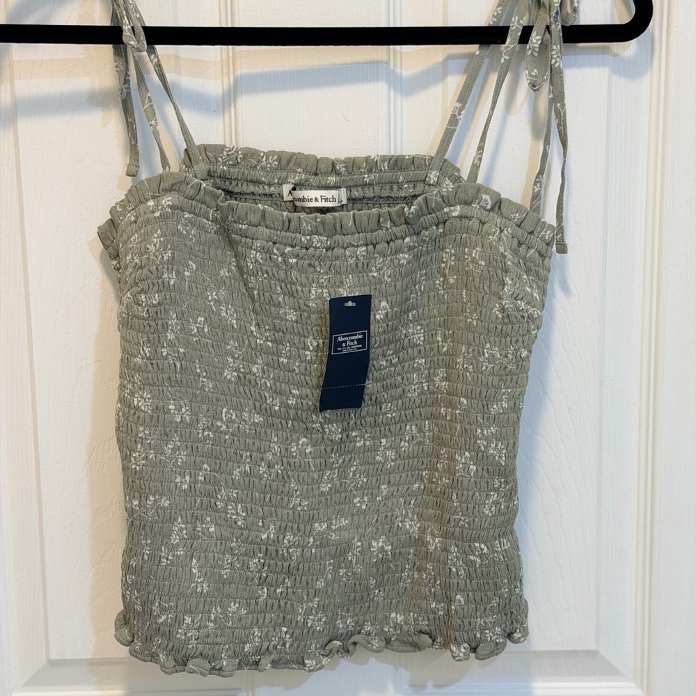 Abercrombie & Fitch Floral Smocked Camisole in Olive